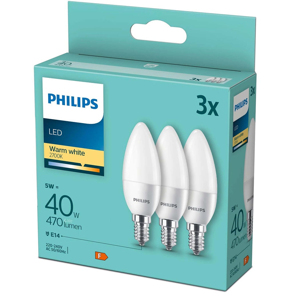 3-pack LED E14 Kron 5W (40W) Frost 470lm Philips