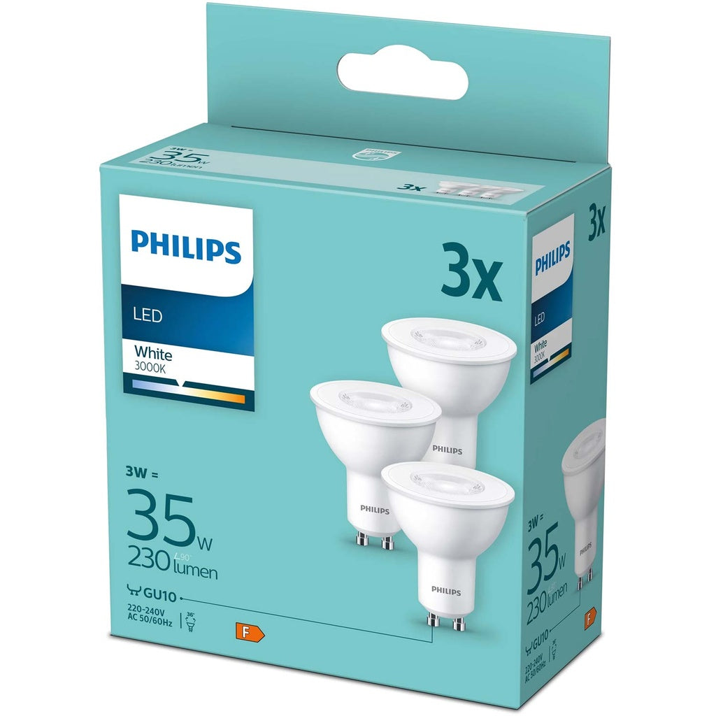 3-pack LED GU10 3W (35W) 3000K 230lm Philips