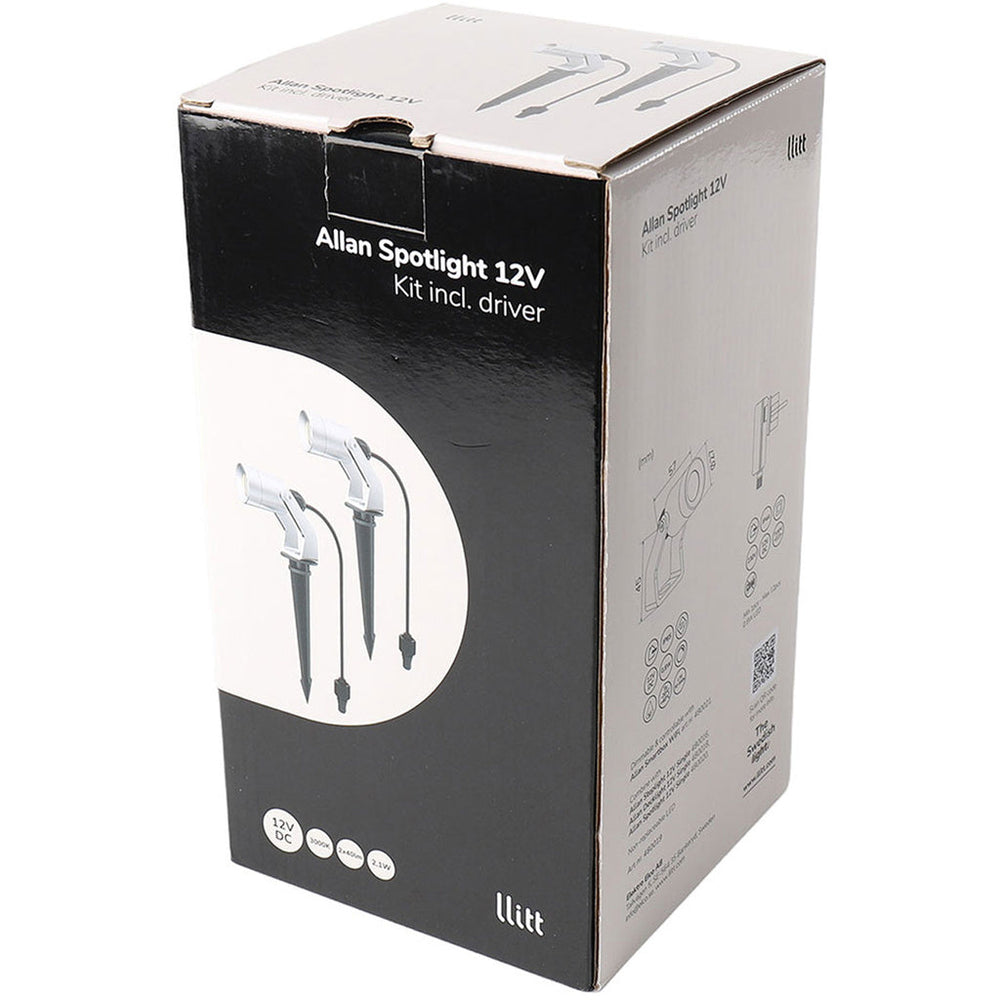 Allan Spotlight kit 2-pack inkl strömadapter 12V 3000K 10lm IP67 Llitt