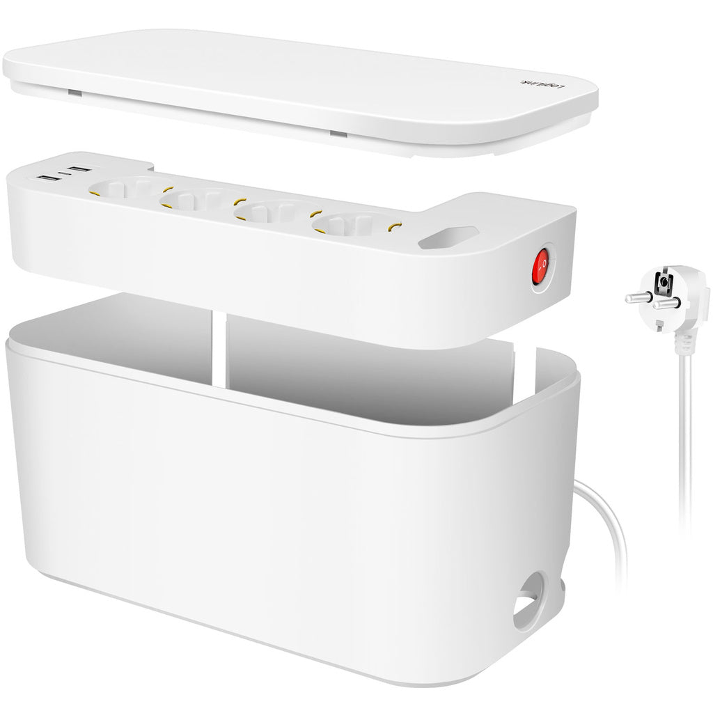 Cable box - Kabelgömma med grenuttag + USB-A/USB-C-laddning Vit LogiLink
