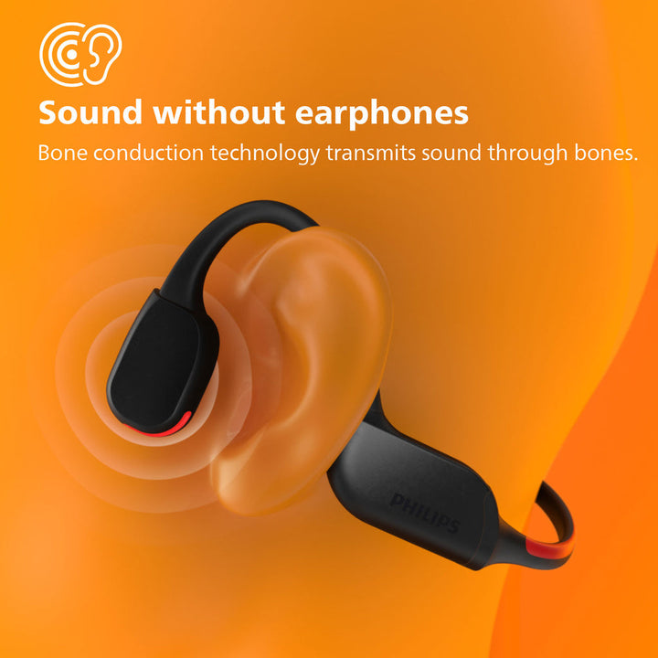 TAA7607BK Trådlösa open-ear-sporthörlurar, Bone conduction,  IPX66-klass, Led-belysning. Svarta. Philips