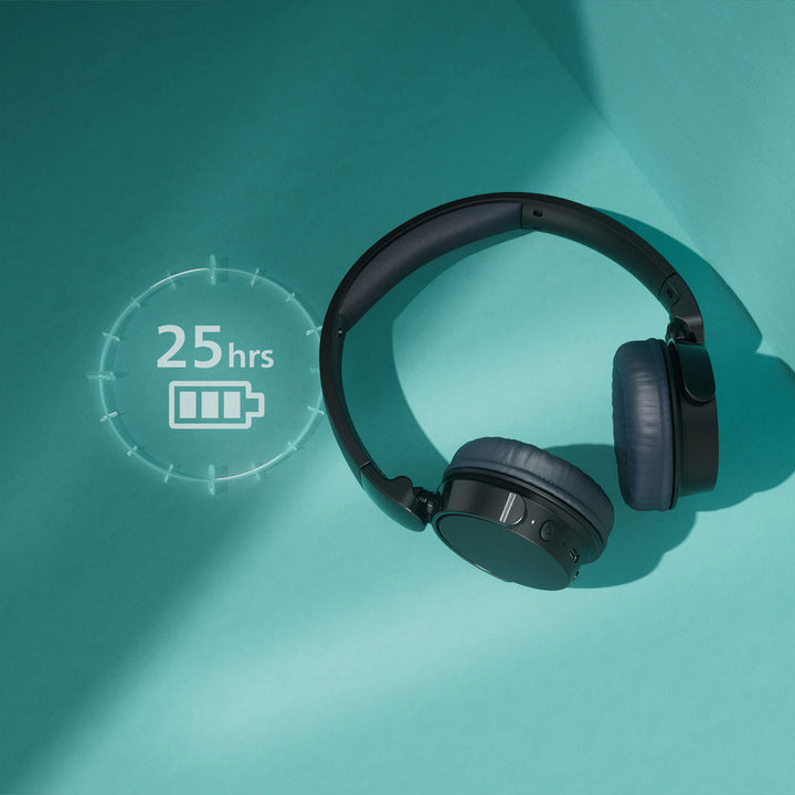 Trådlösa on-ear-hörlurar TAH3209BK, 25h speltid, lätta och bekväma. Svarta. Philips