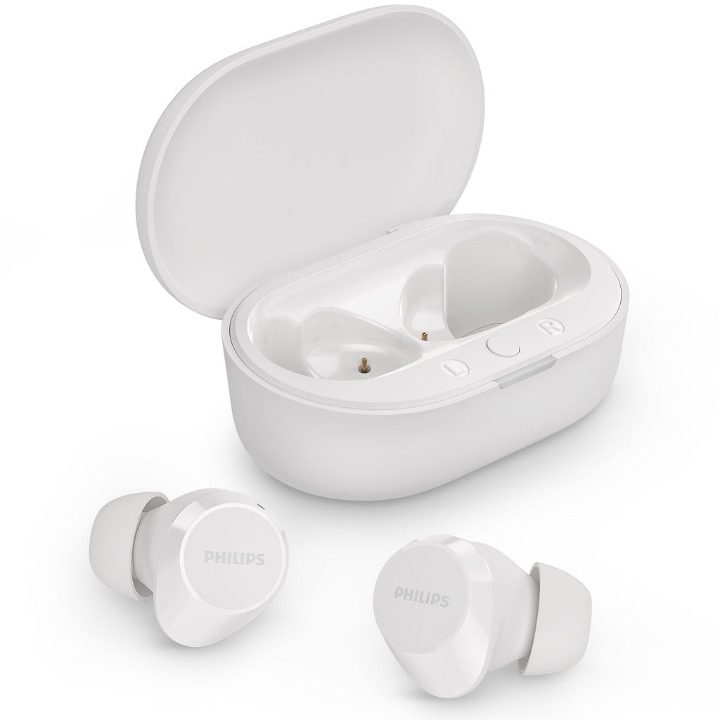 TAT1209WT True Wireless-hörlurar. Små och bekväma. 6+18 tim speltid. IPX4-klass. Vita. Philips