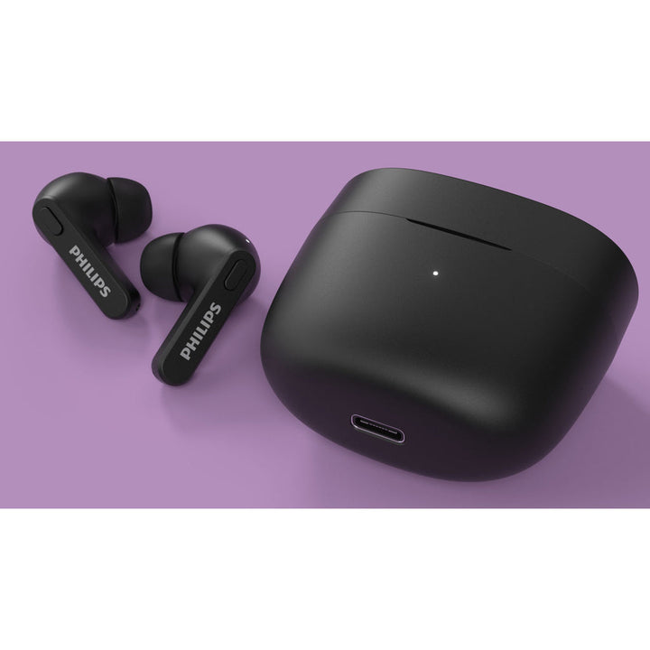 TAT2206BK True Wireless-hörlurar, IPX4-klass (stänk och svettåliga) 6+18 timmars speltid. Svarta. Philips