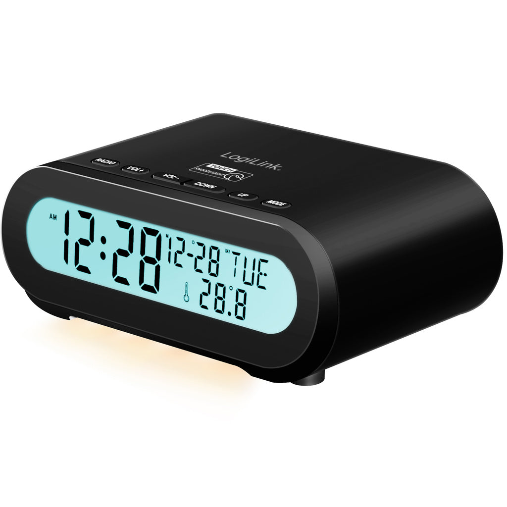 Klockradio Temp/Luftfuktighet USB-C/Batteridrift Svart LogiLink