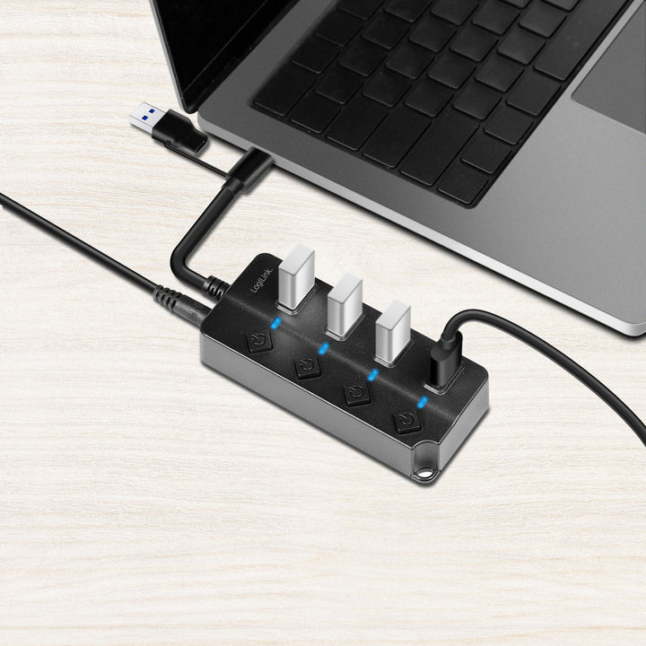 USB-hub 4-port med separata På/Av-knappar USB-C/USB-A in USB 3.2 Gen1 LogiLink