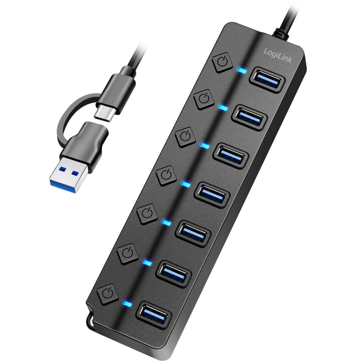 USB-hub 7-port med separata På/Av-knappar USB-C/USB-A in USB 3.2 Gen1 LogiLink