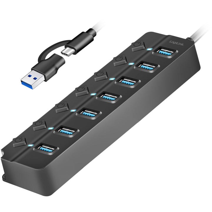 USB-hub 7-port med separata På/Av-knappar USB-C/USB-A in USB 3.2 Gen1 LogiLink