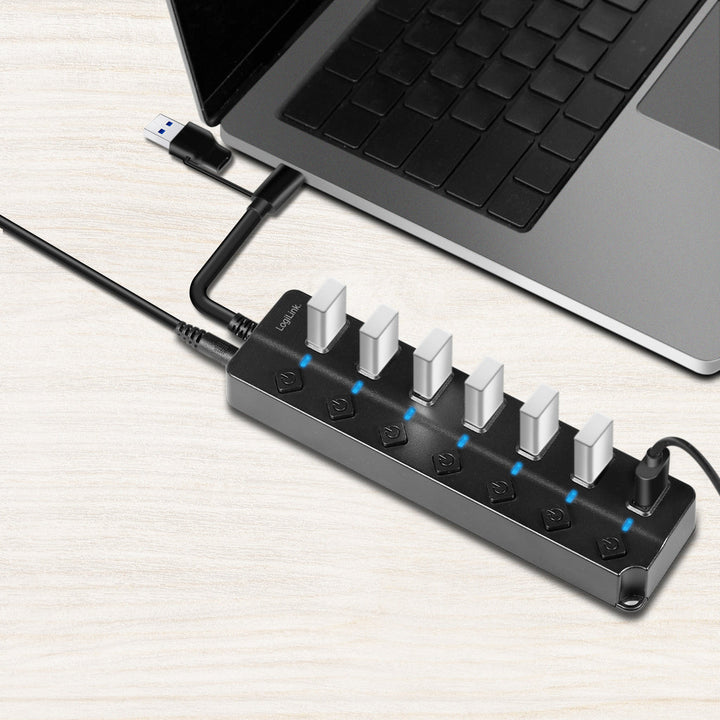 USB-hub 7-port med separata På/Av-knappar USB-C/USB-A in USB 3.2 Gen1 LogiLink