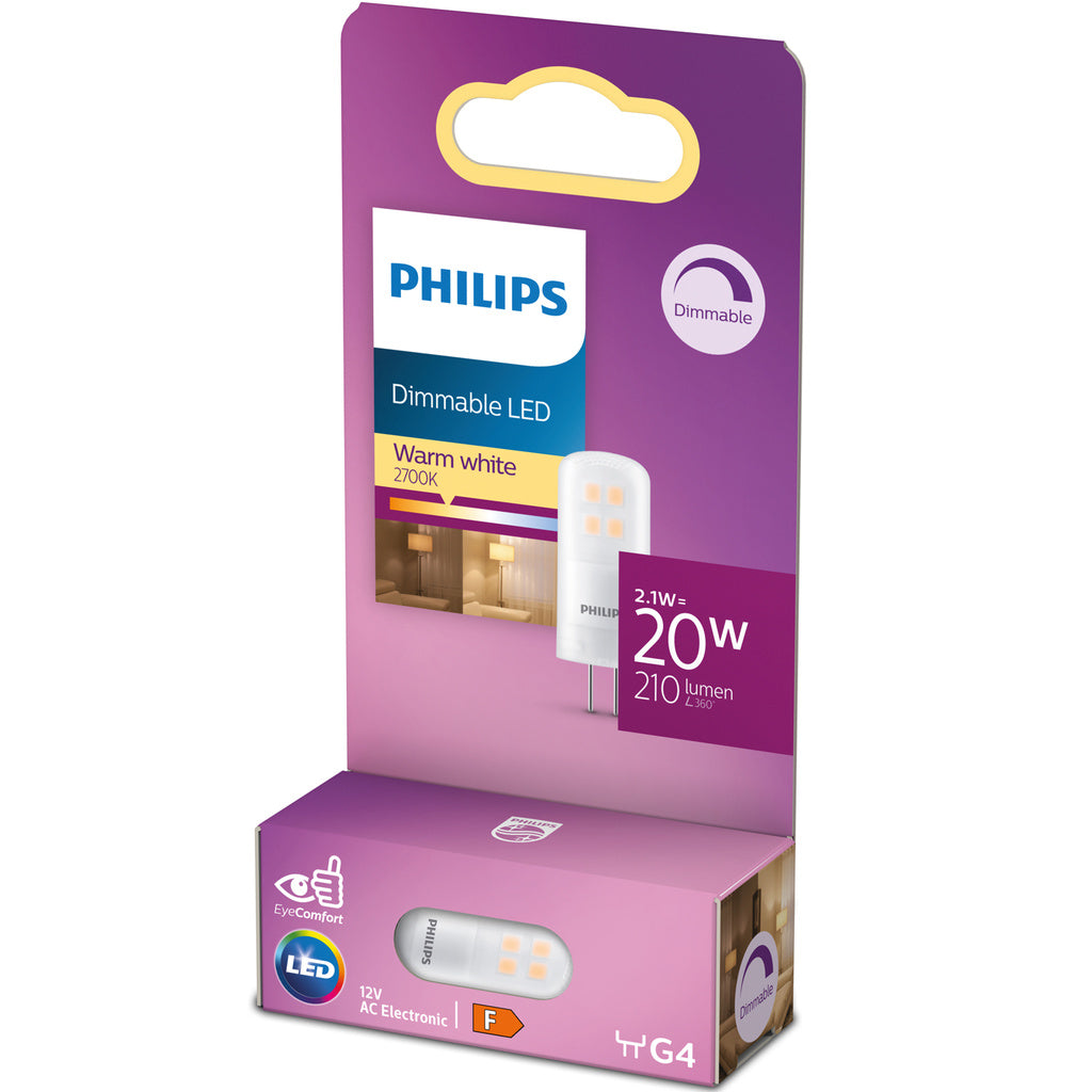 LED G4 2,1W (20W) 12V 210lm Dimbar Varmvit Philips