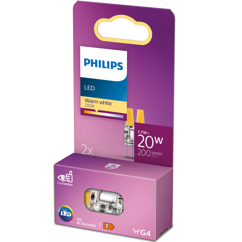 LED G4 1,7W (20W) 12V Micro 200lm Varmvit 2-pack Philips