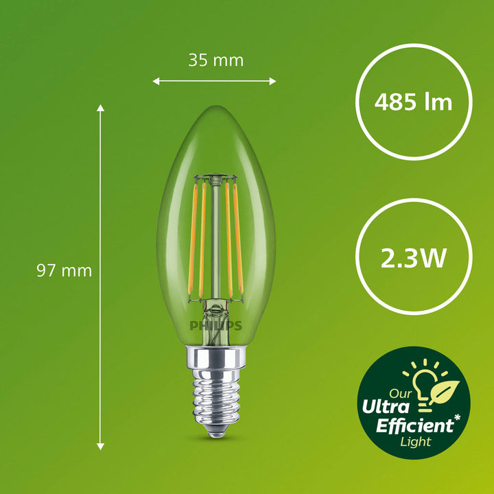 LED E14 Kron B35 2,3W (40W) Klar 485lm 2700K Energiklass A Philips