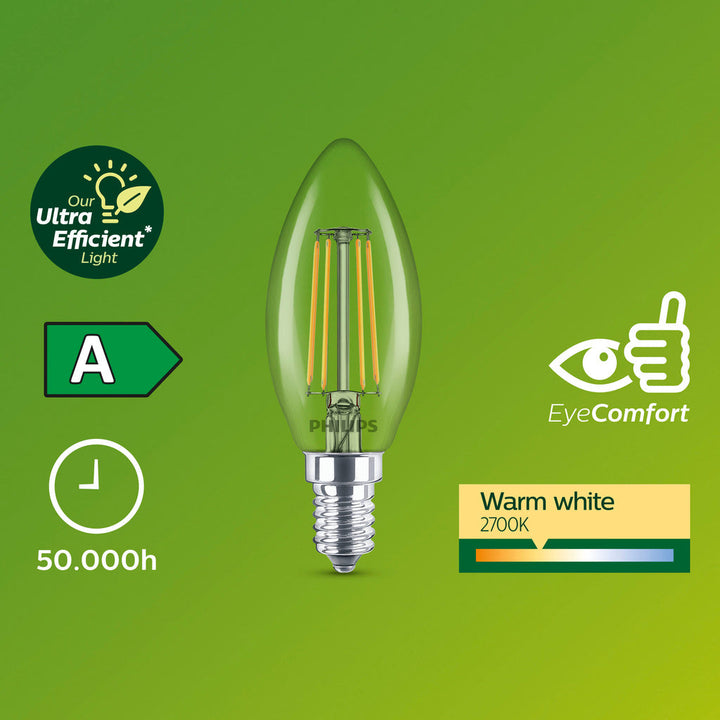 LED E14 Kron B35 2,3W (40W) Klar 485lm 2700K Energiklass A Philips
