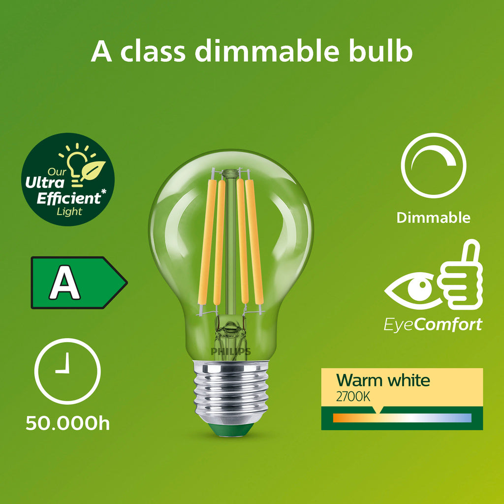 LED E27 Normal A60 4W (60W) Klar 840lm Dimbar 2700K Energiklass A Philips