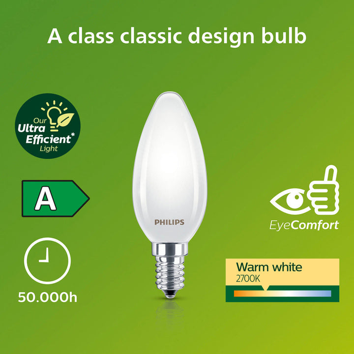 LED E14 Kron B35 2,3W (40W) Frostad 485lm 2700K Energiklass A Philips