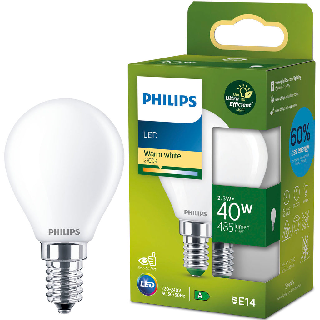 LED E14 Klot P45 2,3W (40W) Frostad 485lm 2700K Energiklass A Philips