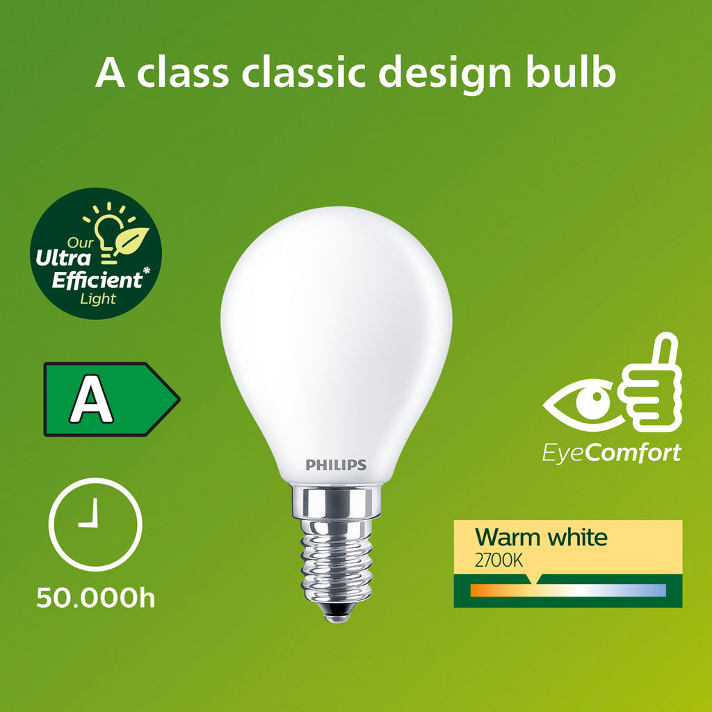 LED E14 Klot P45 2,3W (40W) Frostad 485lm 2700K Energiklass A Philips