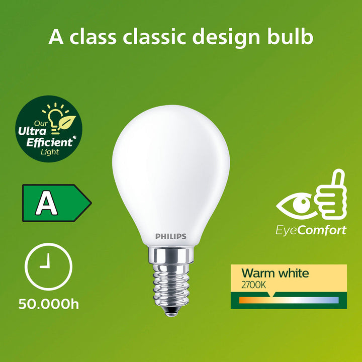 LED E14 Klot P45 2,3W (40W) Frostad 485lm 2700K Energiklass A Philips