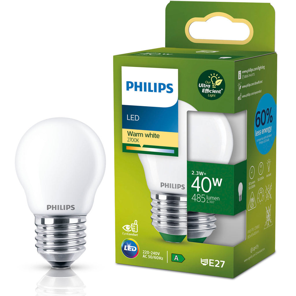 LED E27 Klot P45 2,3W (40W) Frostad 485lm 2700K Energiklass A Philips