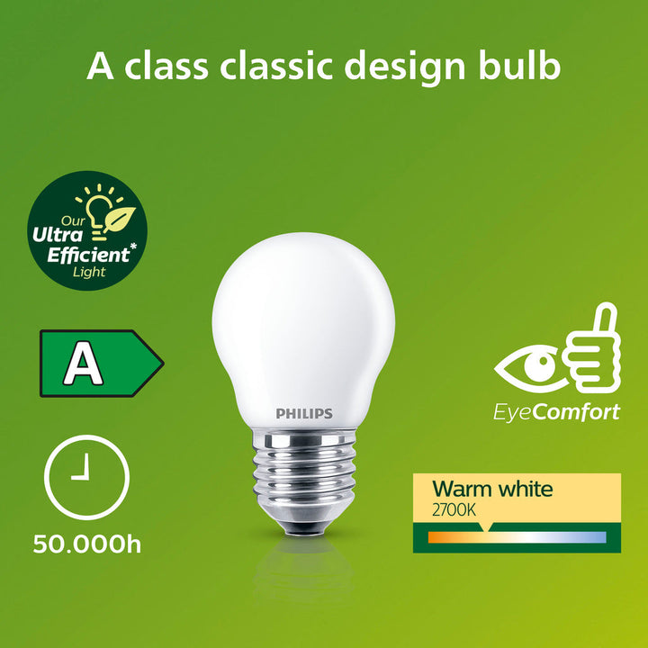 LED E27 Klot P45 2,3W (40W) Frostad 485lm 2700K Energiklass A Philips