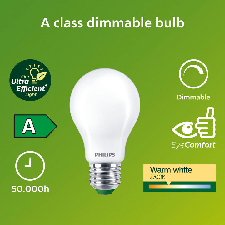 LED E27 Normal A60 7,3W (100W) Frostad 1535lm Dimbar 2700K Energiklass A Philips