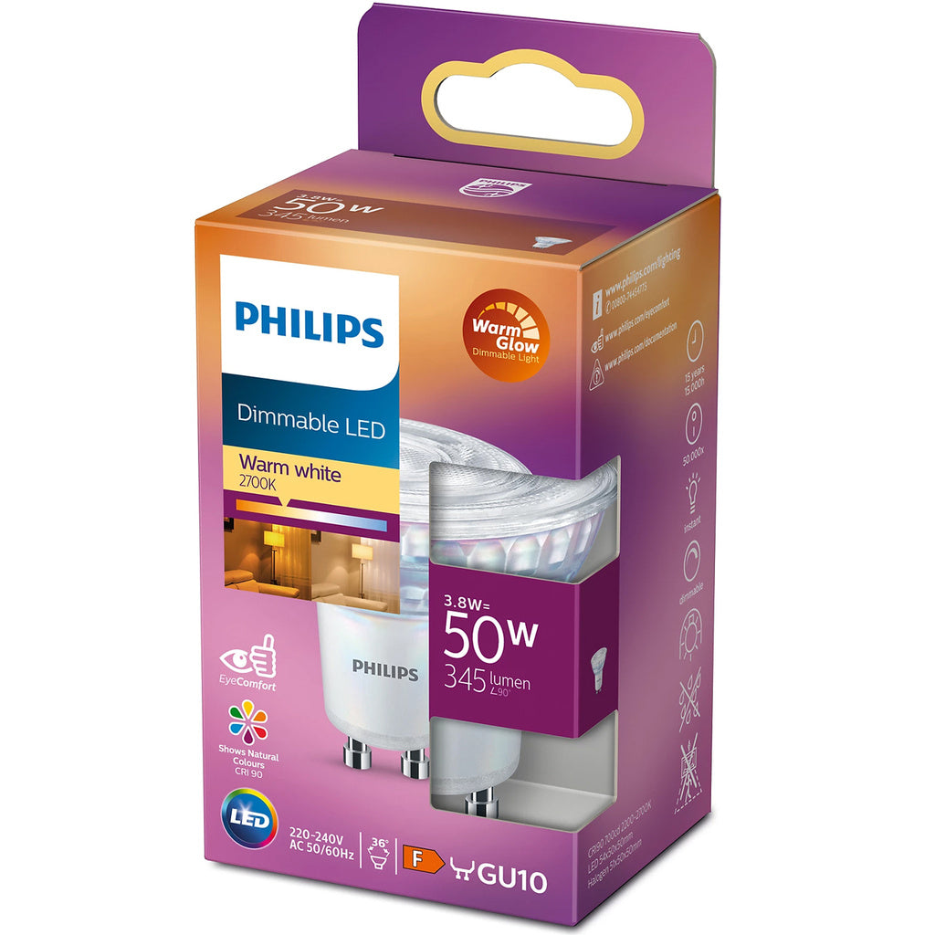 LED GU10 Spot 3,8W (50W) Dimbar WarmGlow 345lm Philips