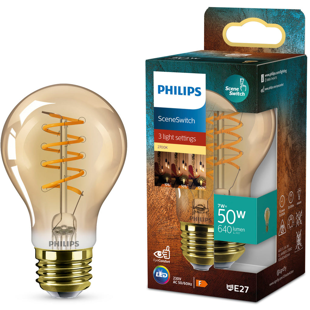 LED SceneSwitch E27 A60 7-3,8-1W (50W) Deco spiral Philips