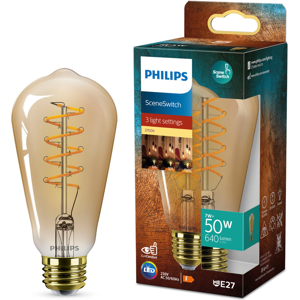 LED SceneSwitch E27 ST64 7-3,8-1W (50W) Deco spiral Philips