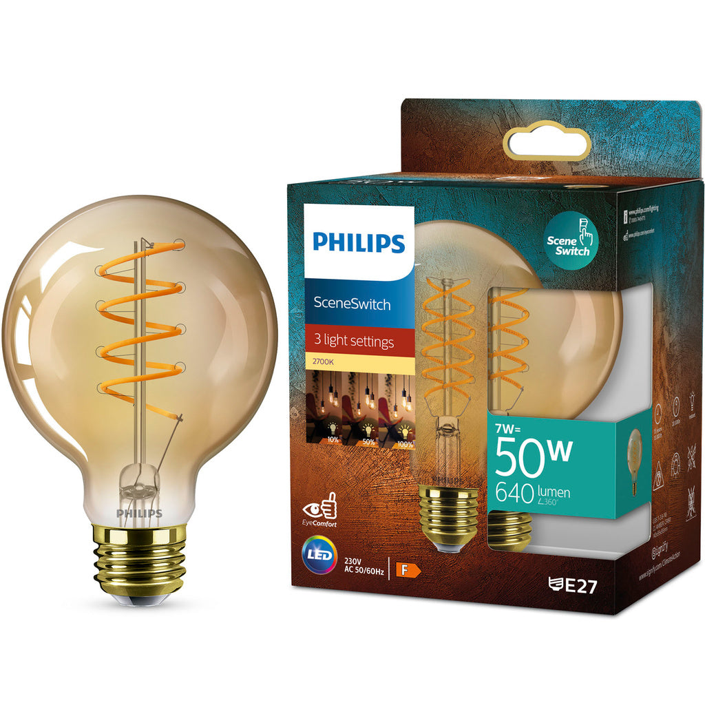 LED SceneSwitch E27 G95 7-3,8-1W (50W) Deco spiral Philips