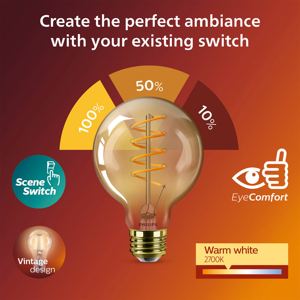 LED SceneSwitch E27 G95 7-3,8-1W (50W) Deco spiral Philips