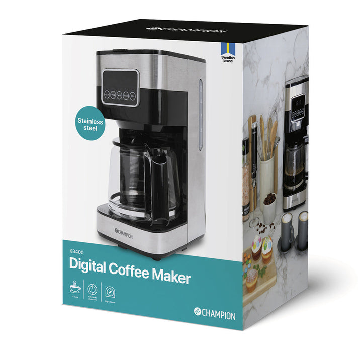 Kaffebryggare Digital 12-koppar/1,5L KB400 Rostfri Champion
