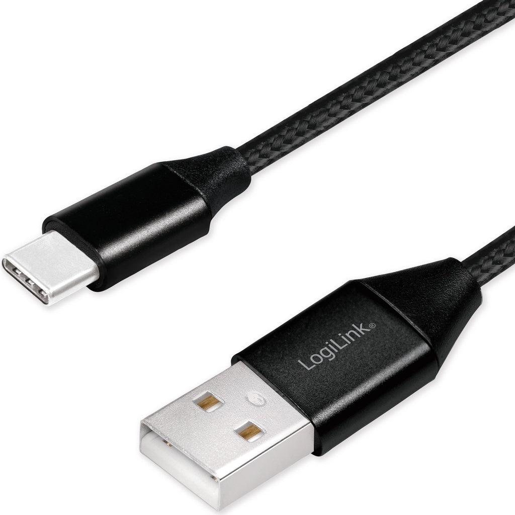 USB-USB-C Ladd/synk-kabel USB 2.0 15W 0,3m Textil LogiLink