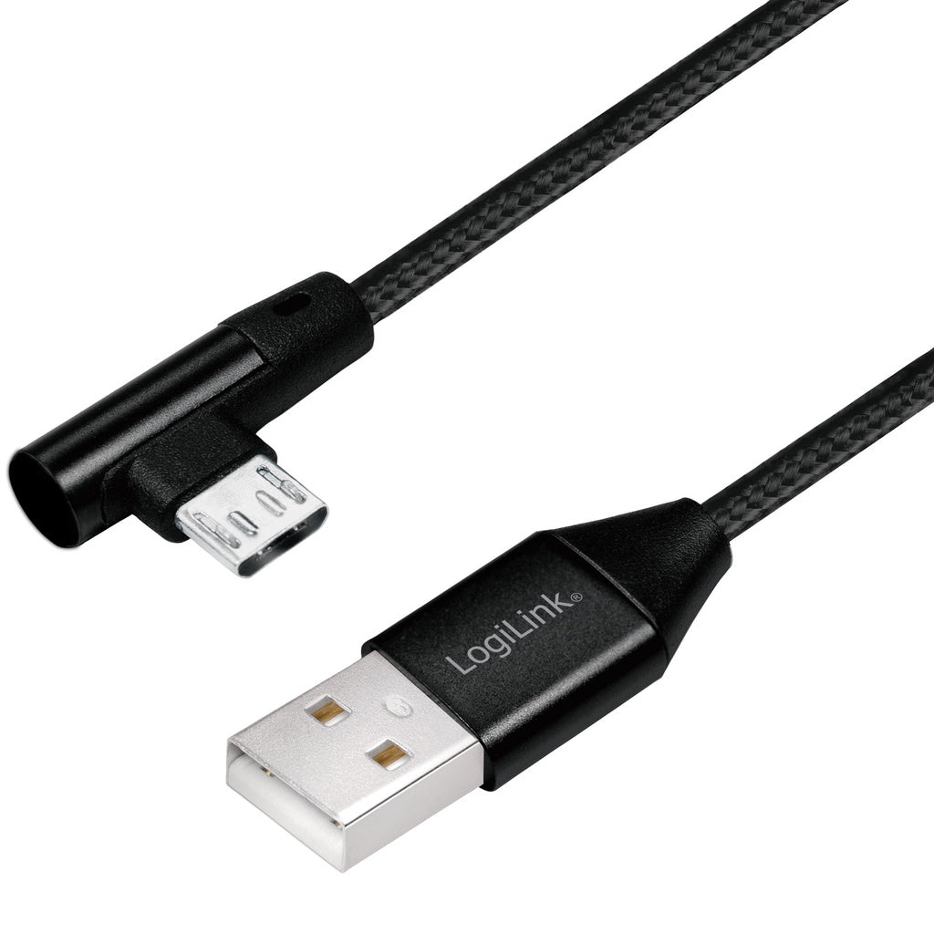 Vinklad MicroUSB-kabel USB 2.0 15W 1m LogiLink