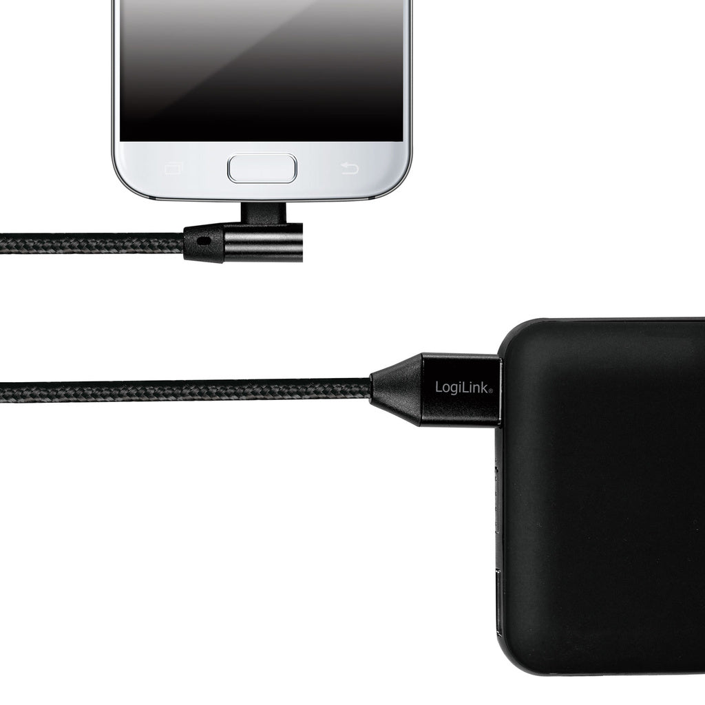 Vinklad MicroUSB-kabel USB 2.0 15W 1m LogiLink