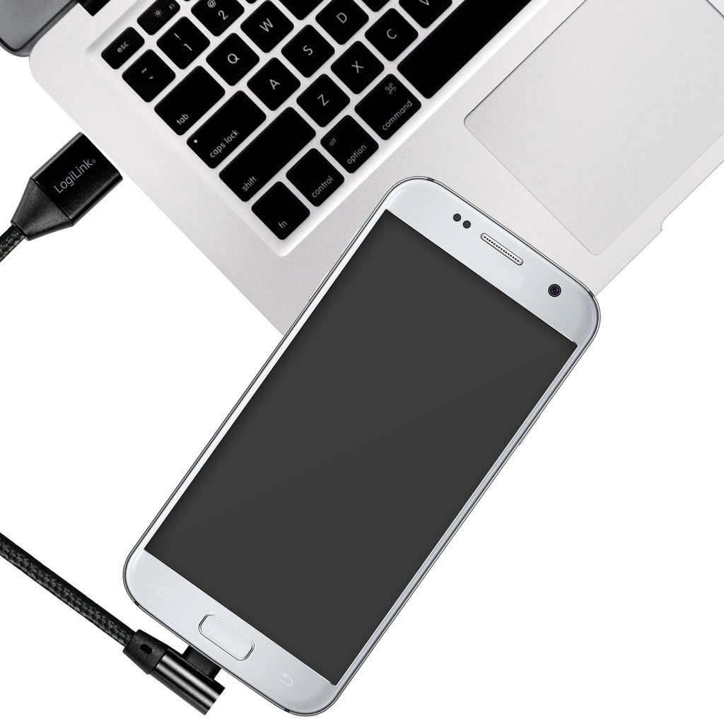 Vinklad MicroUSB-kabel USB 2.0 15W 1m LogiLink