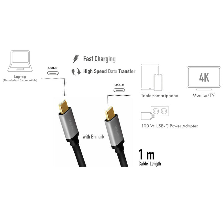 USB-C-kabel USB 3.2 Gen2 PD 3.0 100W 10Gbps 4K/60Hz Alu 1m LogiLink