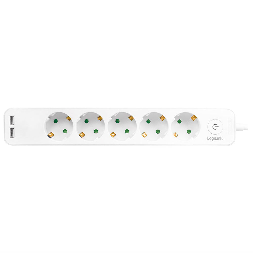 Grenuttag 5-vägs + 2st USB m brytare 1,5m Vit LogiLink