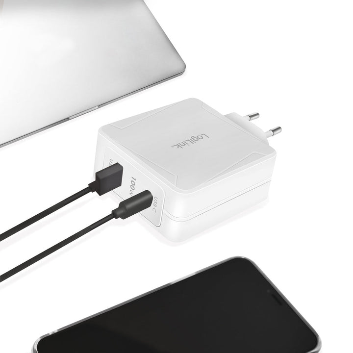 USB-laddare 1 x USB-C PD 1 x USB-A 100W GaN LogiLink