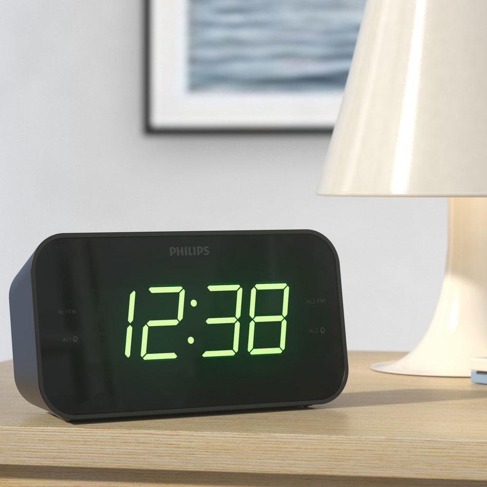 Digital FM-klockradio Stora siffror Två alarm Philips