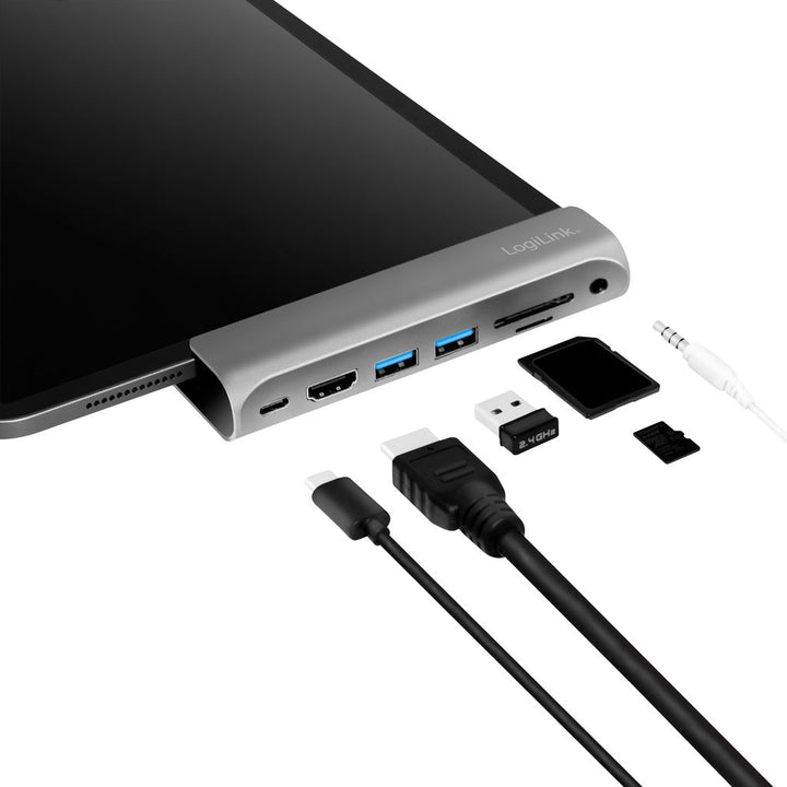 USB-dockningsstation iPad 7-port USB3.2 Alu LogiLink