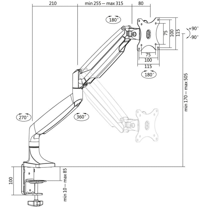 Monitorarm 13-32" gas Alu LogiLink