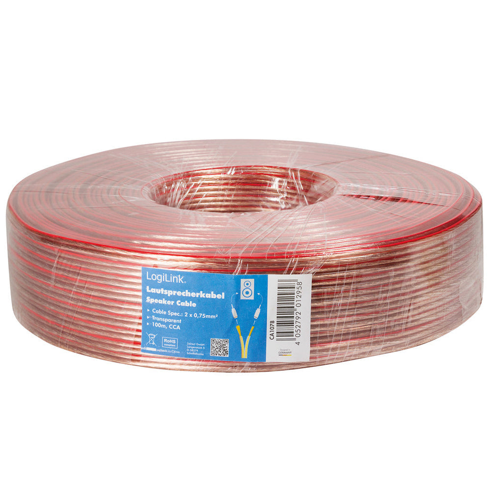 Högtalarkabel 2x0,75 100m Transparent LogiLink