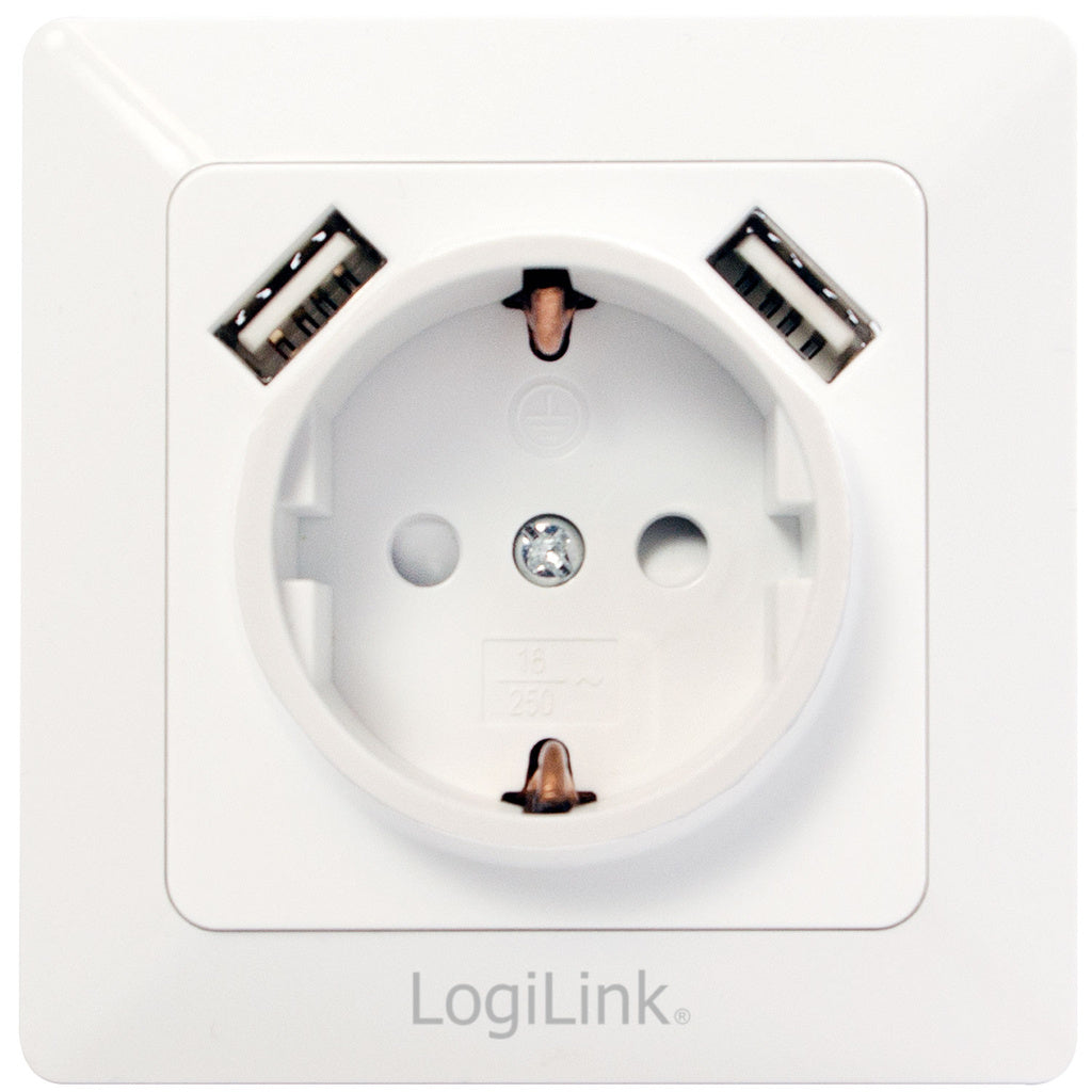 Vägguttag 230V med 2xUSB 2,1A LogiLink